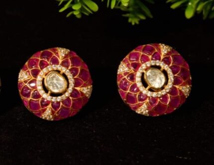 The "Regal Ruby Bloom" Polki Stud Earrings