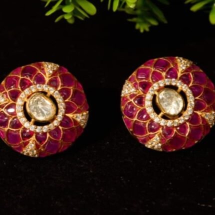The "Regal Ruby Bloom" Polki Stud Earrings