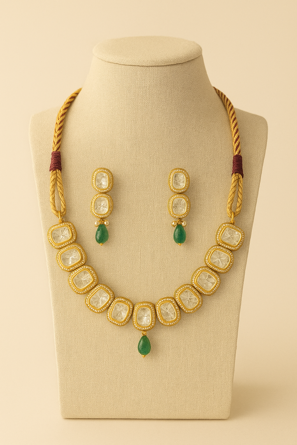 ChatGPT Image Oct 25, 2025, 11_09_02 AM Classic Kundan Choker Necklace Set with Emerald Drops - Image 1