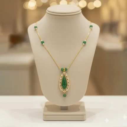 Exquisite Carved Emerald & Uncut Stone Drop Necklace