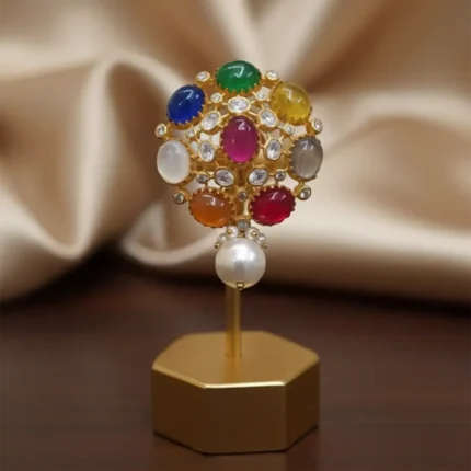 Exquisite Navratna & Pearl Cluster Ring