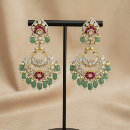 Emerald & Ruby Chandbali Earrings with Polki-Style Brilliance