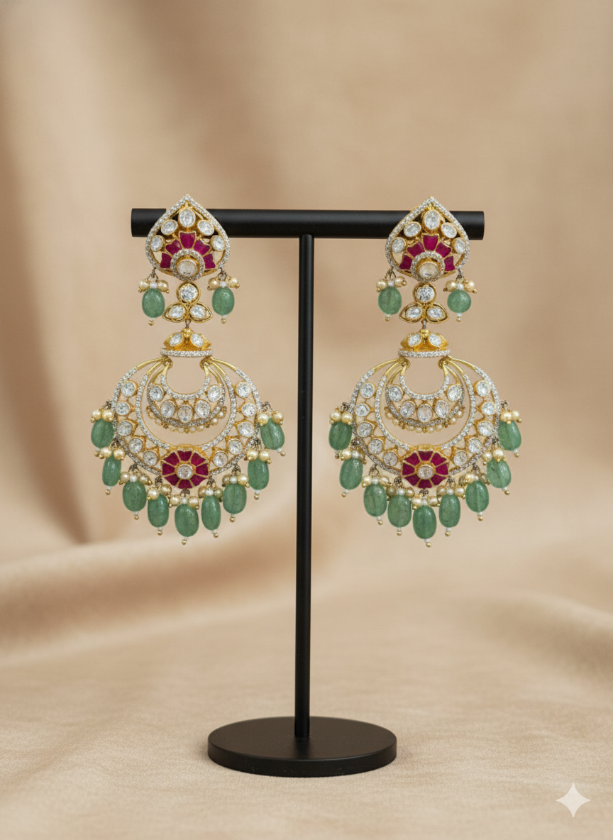 Gemini_Generated_Image_28ssrl28ssrl28ss Emerald & Ruby Chandbali Earrings with Polki-Style Brilliance - Image 1