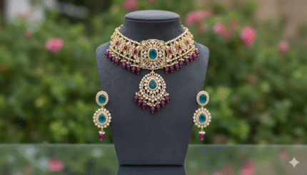 Regal Kundan Polki Choker Necklace Set - Traditional Indian Bridal Jewelry