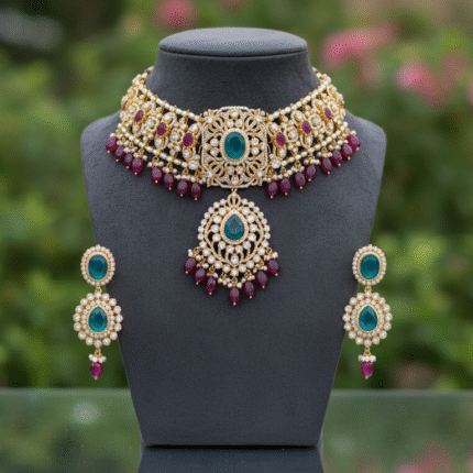 Regal Kundan Polki Choker Necklace Set - Traditional Indian Bridal Jewelry