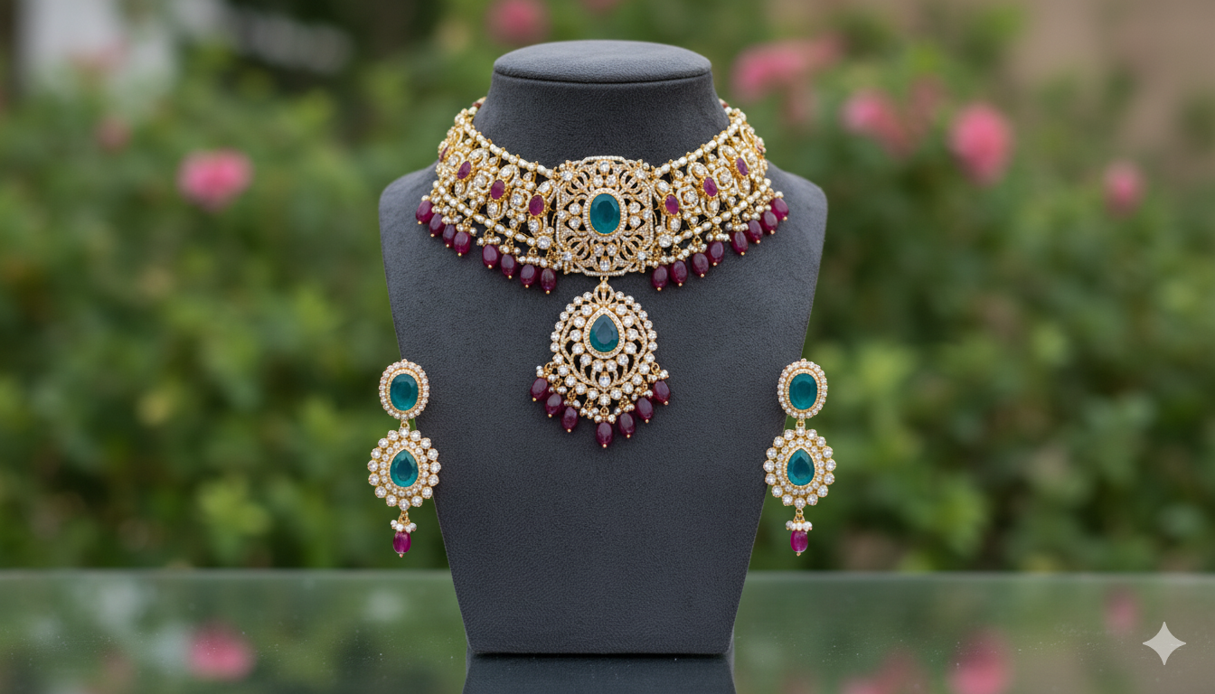 Gemini_Generated_Image_3v92hx3v92hx3v92 Regal Kundan Polki Choker Necklace Set - Traditional Indian Bridal Jewelry - Image 1