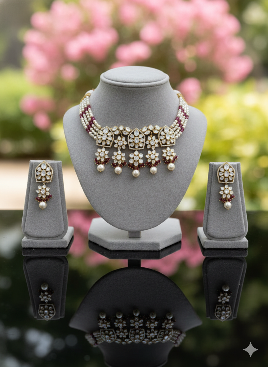 Gemini_Generated_Image_5isv9g5isv9g5isv Regal Kundan Polki Choker Set with Multi-Strand Pearls & Ruby Drops - Image 1