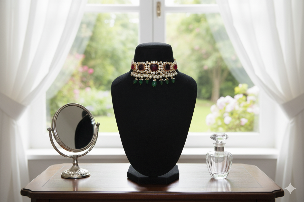 Gemini_Generated_Image_5yrnmy5yrnmy5yrn The Empress Choker: Carved Ruby, Pearl, and Emerald - Image 1