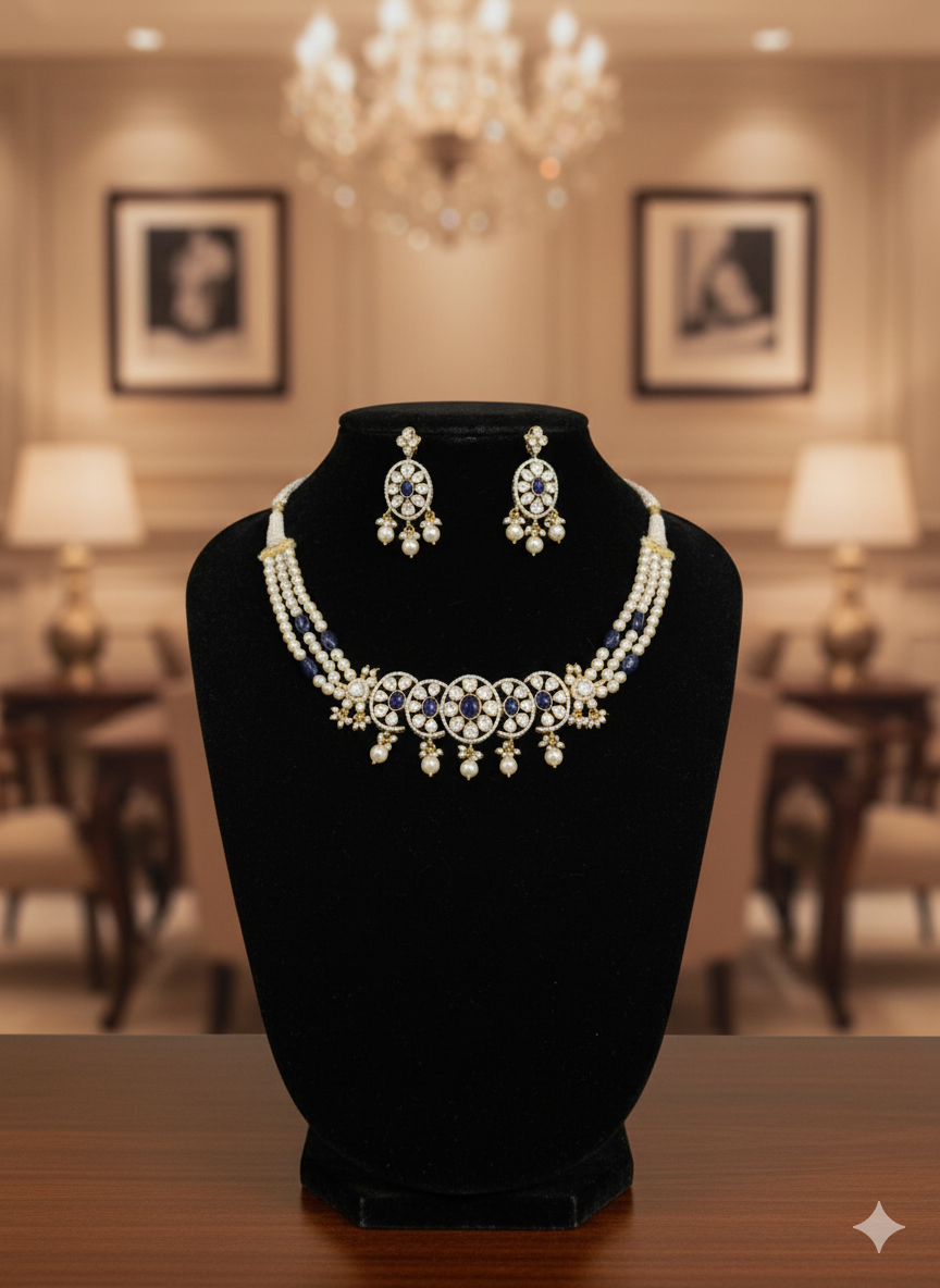 Gemini_Generated_Image_6p3mt26p3mt26p3m Regal Bloom Polki & Sapphire-Tone Choker Set - Image 1