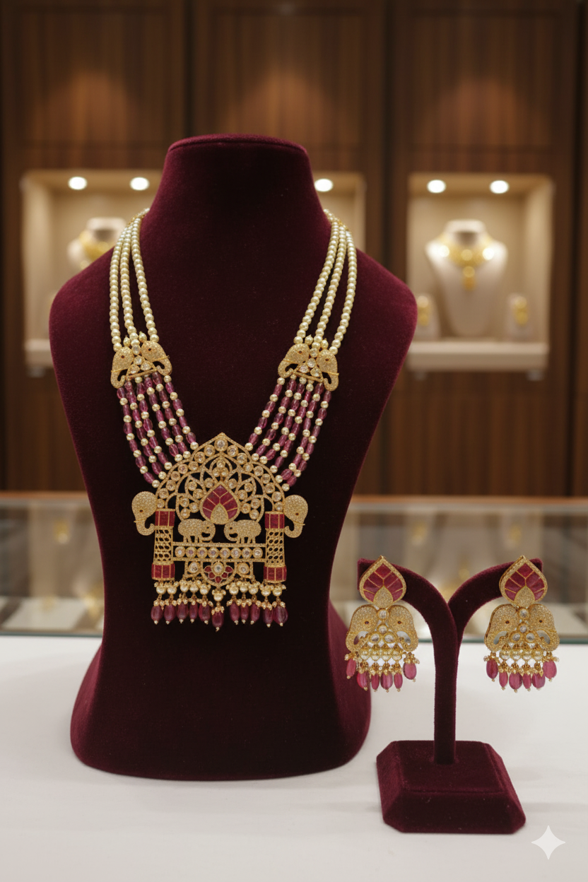 Gemini_Generated_Image_7j83c77j83c77j83 The Royal Navratna-Inspired Moissanite & Pearl Bridal Set - Image 1