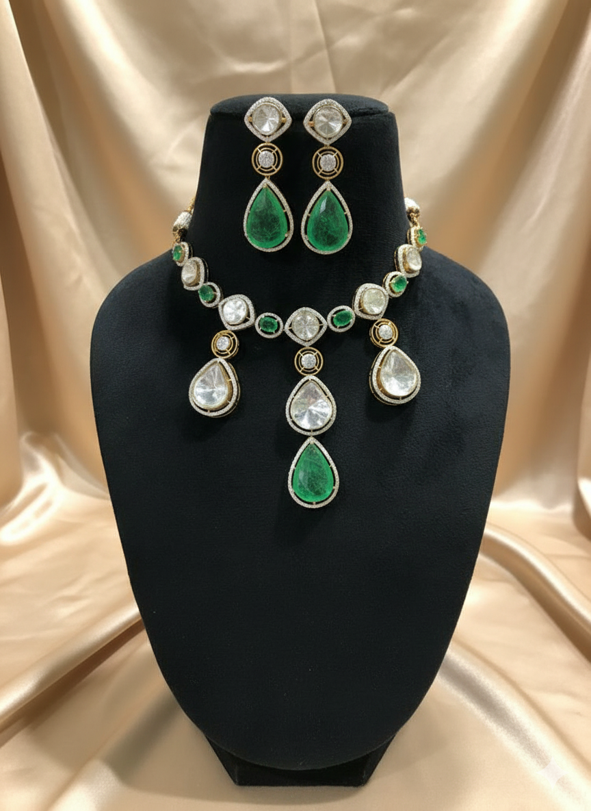 Gemini_Generated_Image_85g10485g10485g1 Heritage Polki and Emerald Drop Set - Image 1