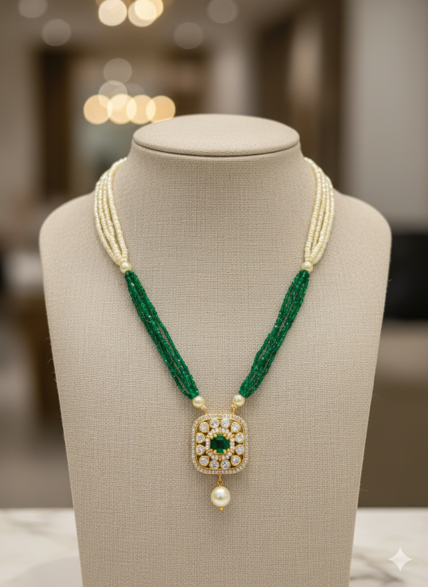 Gemini_Generated_Image_acsh24acsh24acsh Timeless Quadrate Pendant Necklace with Pearls and Emerald Beads - Image 1