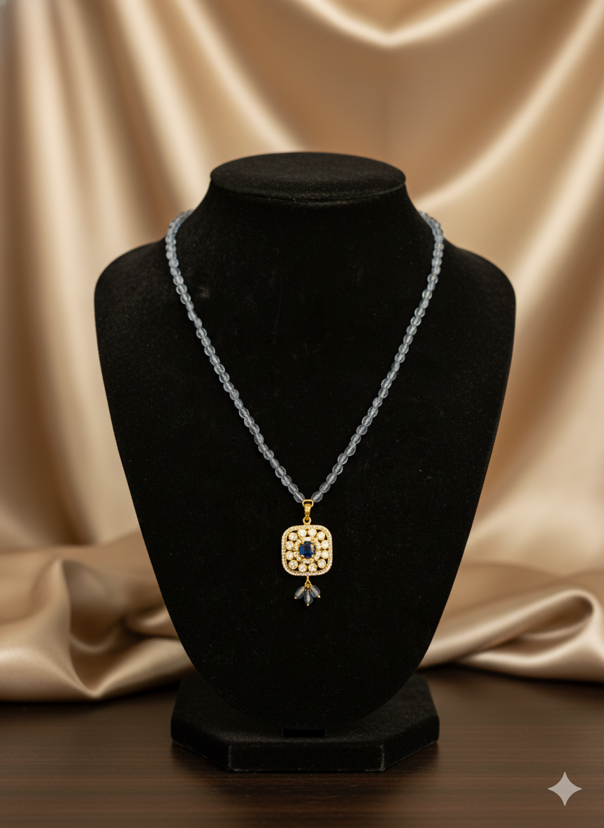 Gemini_Generated_Image_b1dmfnb1dmfnb1dm Elegant Sapphire & Diamond Halo Necklace - Image 1