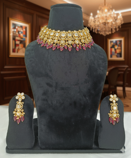 The Scarlet Bloom Polki Choker Set: Statement Grandeur