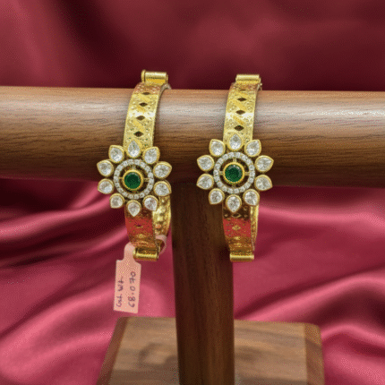 Exquisite Gold-Plated Emerald & Stone Bangles