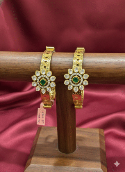 Exquisite Gold-Plated Emerald & Stone Bangles
