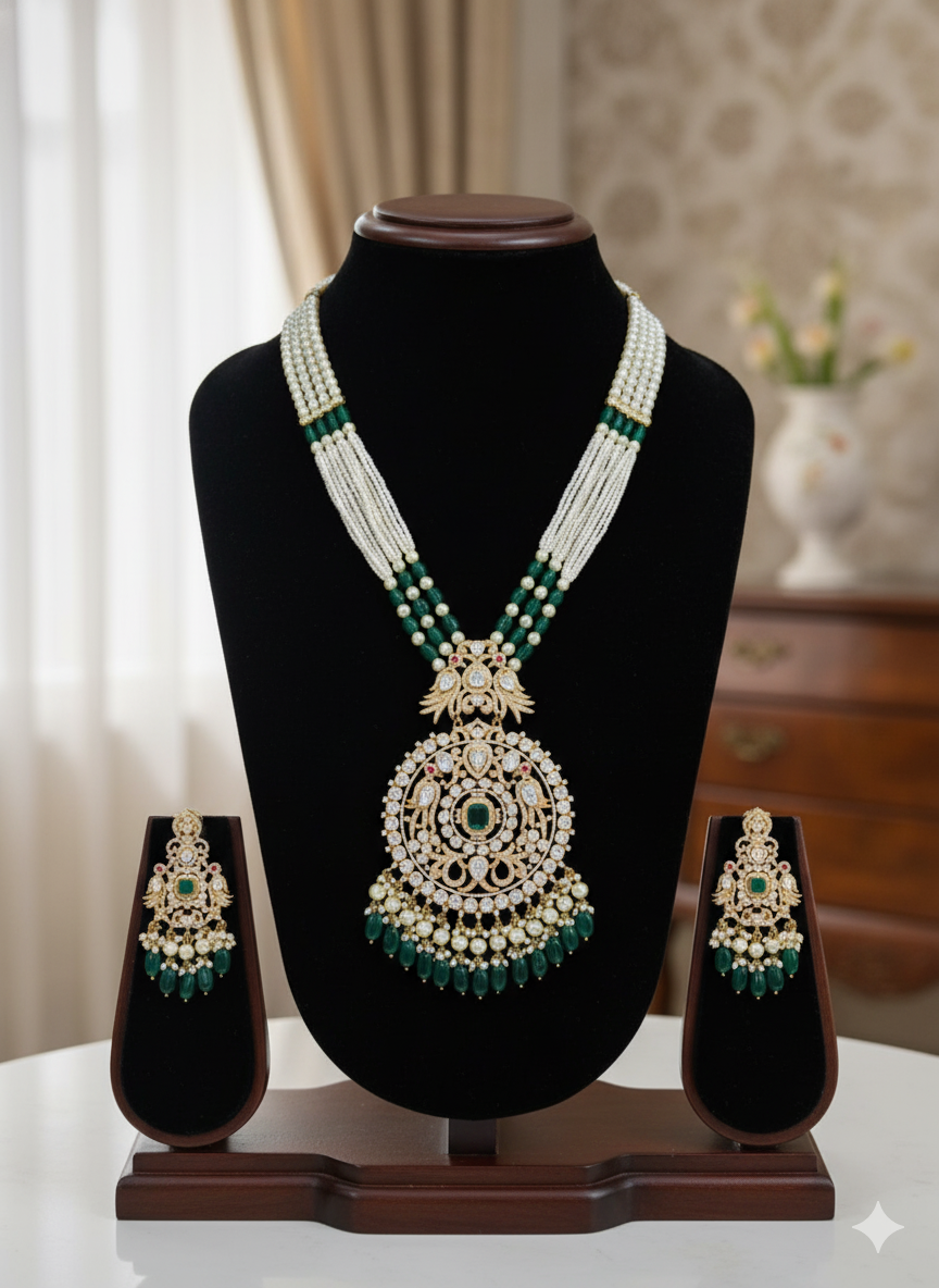 Gemini_Generated_Image_i1xkjni1xkjni1xk Emerald and Pearl Grandeur Necklace Set - Image 1