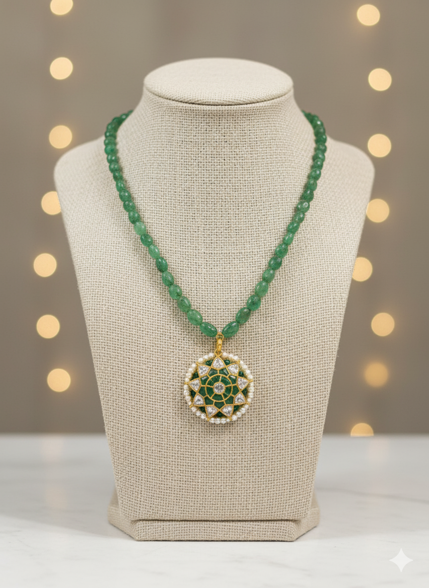 Gemini_Generated_Image_igpkwmigpkwmigpk Regal Emerald Bead and Kundan Floral Pendant Necklace - Image 1
