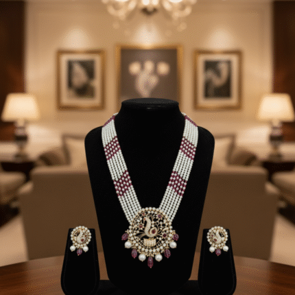 The Mayura Grandeur Polki & Ruby Pendant Set