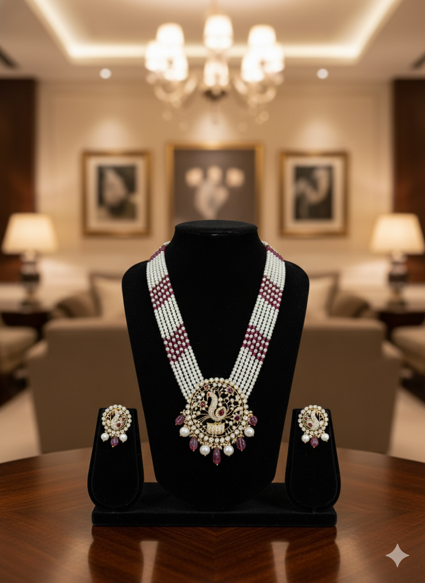 Gemini_Generated_Image_j0xbagj0xbagj0xb The Mayura Grandeur Polki & Ruby Pendant Set - Image 1