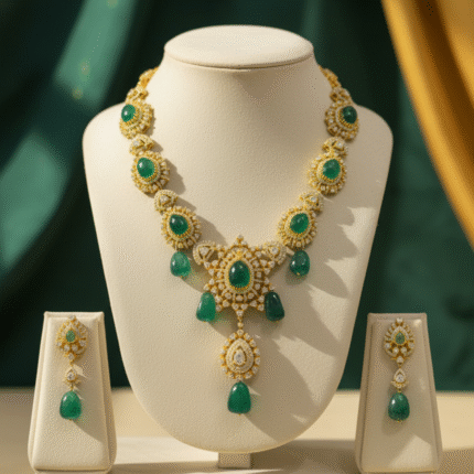 Exquisite Emerald & Diamond-Look Necklace Set