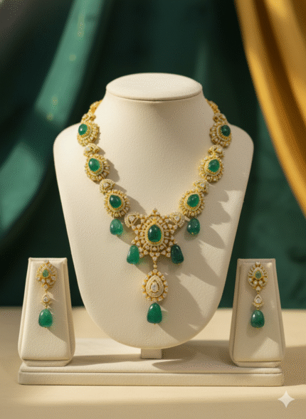 Exquisite Emerald & Diamond-Look Necklace Set