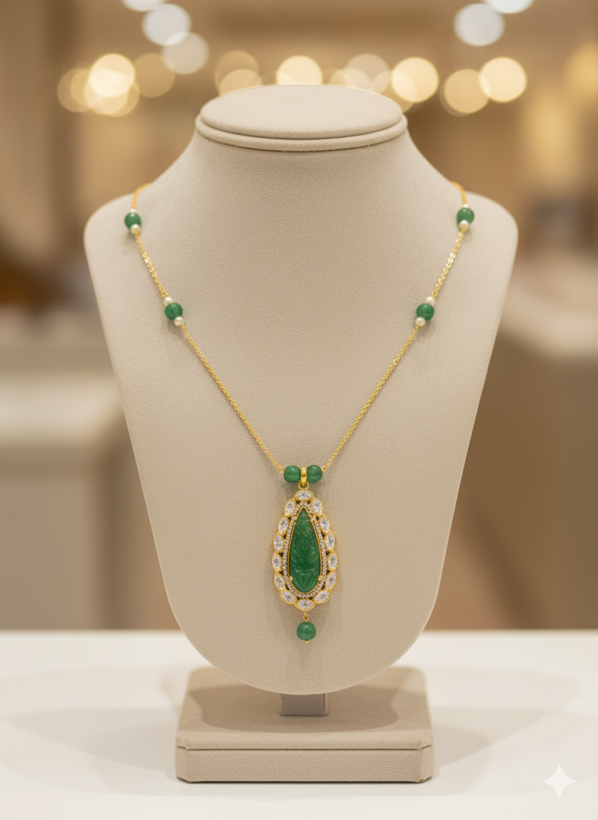 Gemini_Generated_Image_rg2w1trg2w1trg2w Exquisite Carved Emerald & Uncut Stone Drop Necklace - Image 1