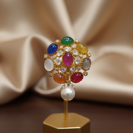 Exquisite Navratna & Pearl Cluster Ring