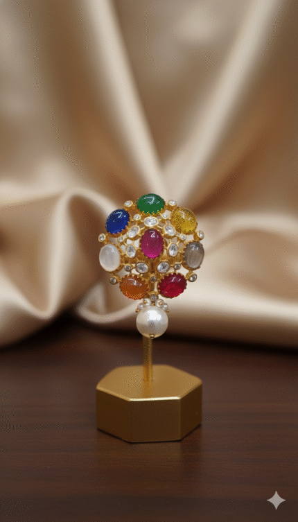 Exquisite Navratna & Pearl Cluster Ring