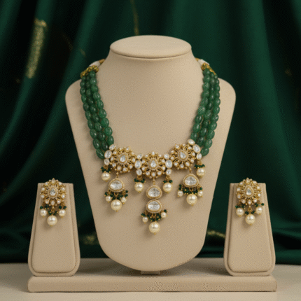 Heritage Elegance: Kundan and Green Beaded Choker Set