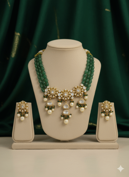 Heritage Elegance: Kundan and Green Beaded Choker Set