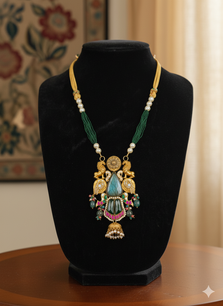 Gemini_Generated_Image_vbzuf1vbzuf1vbzu The Royal 'Simha' Gemstone Pendant Necklace - Image 1