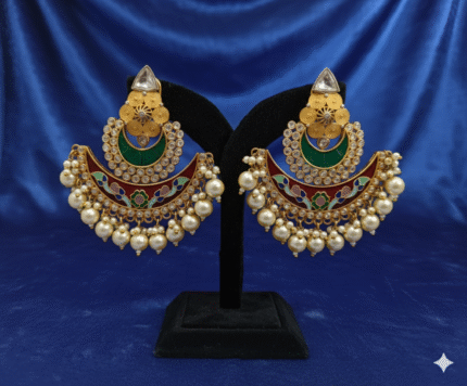 Regal Emerald Crescent Polki Earrings