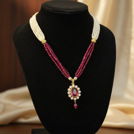 Exquisite Ruby & Pearl Harmony Necklace