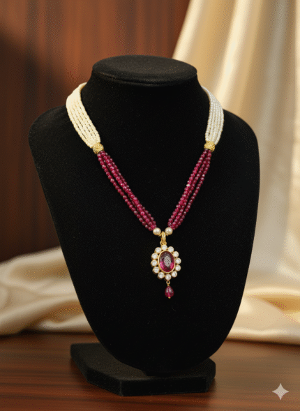 Exquisite Ruby & Pearl Harmony Necklace