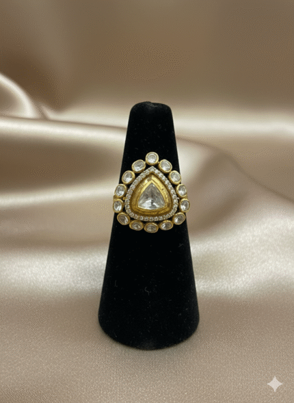 Radiant Polki-Style Triangle Cocktail Ring