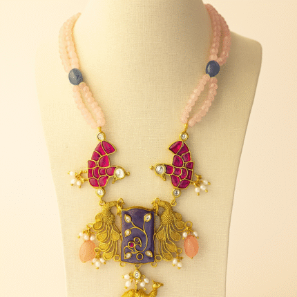 Royal Peacock & Camel Motif Jadau Necklace – Handcrafted Silver Antique Jewellery