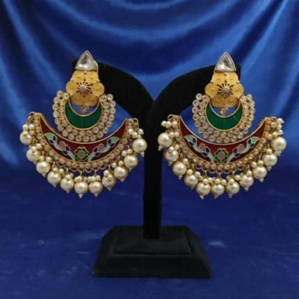 Regal Emerald Crescent Polki Earrings