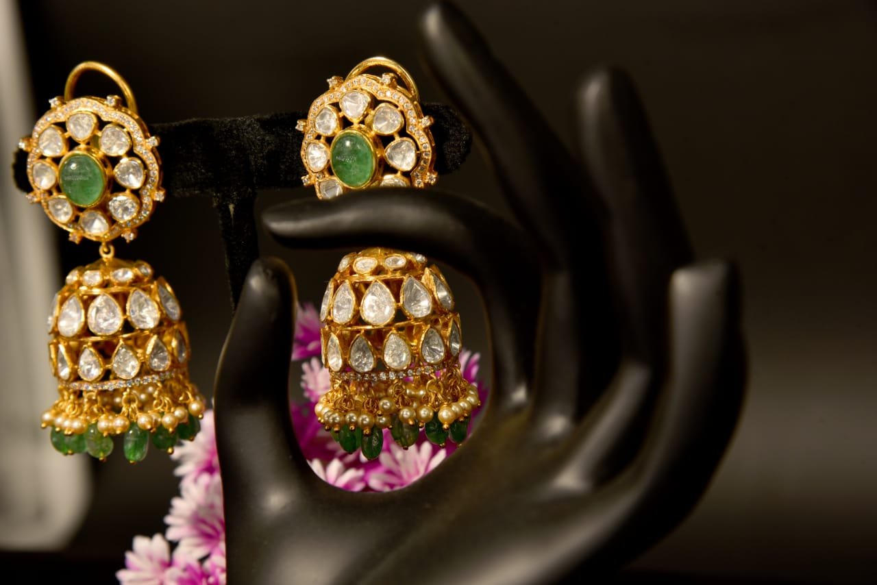 WhatsApp Image 2025-10-27 at 3.11.42 PM The "Emerald Blossom" Polki Jhumka Earrings - Image 1