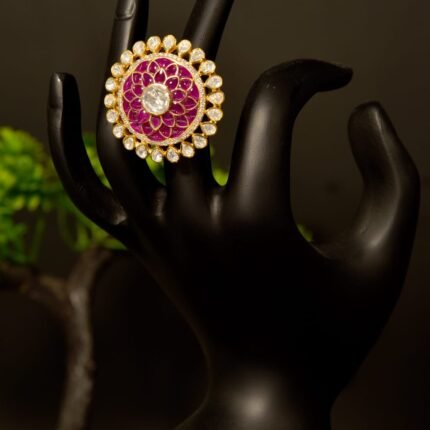 The "Regal Crimson Bloom" Polki Statement Ring