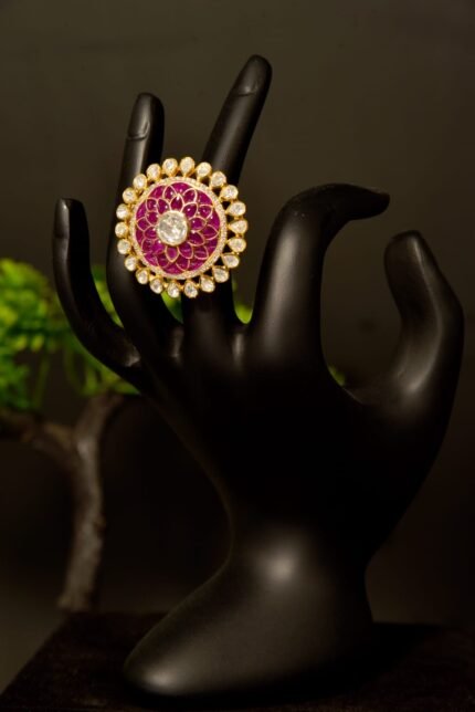 The "Regal Crimson Bloom" Polki Statement Ring