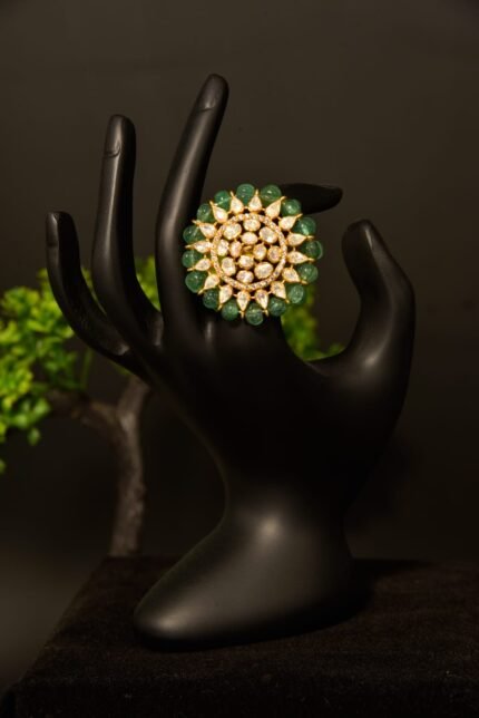 The "Emerald Bloom" Polki Statement Ring