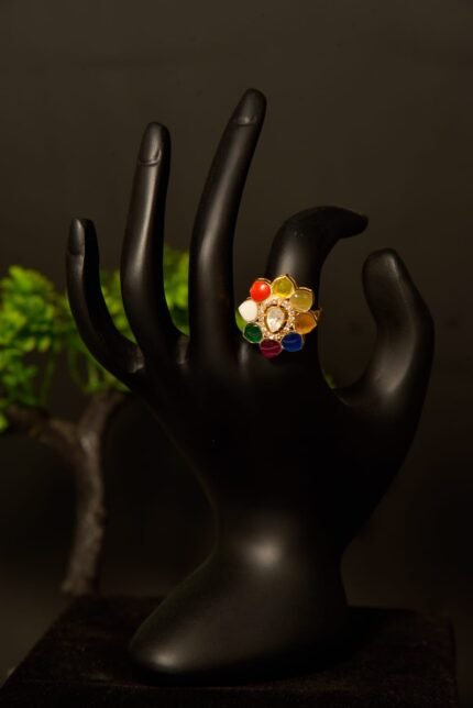 The "Rainbow Bloom" Polki Statement Ring