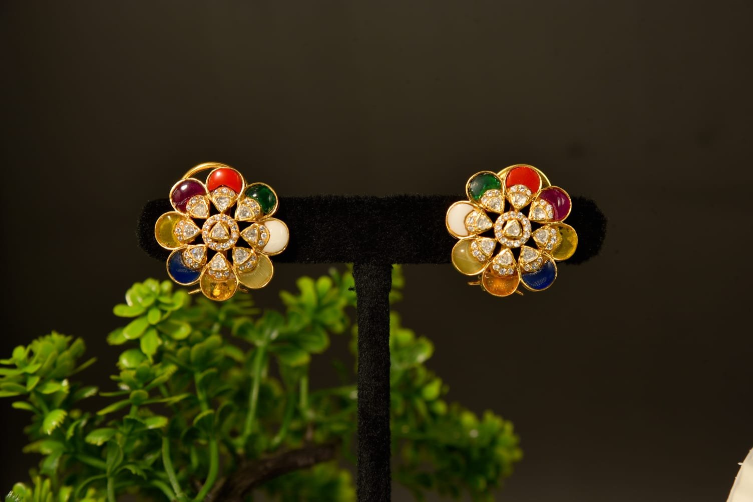WhatsApp Image 2025-10-27 at 3.11.45 PM The "Navratna Bloom" Multi-Color Polki Studs - Image 1